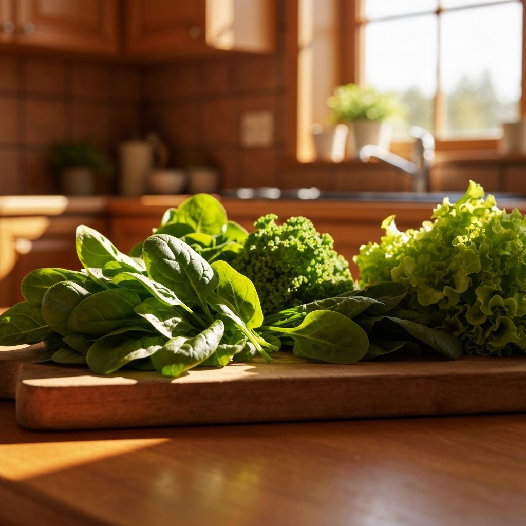 Świeże warzywa liściaste na drewnianej desce