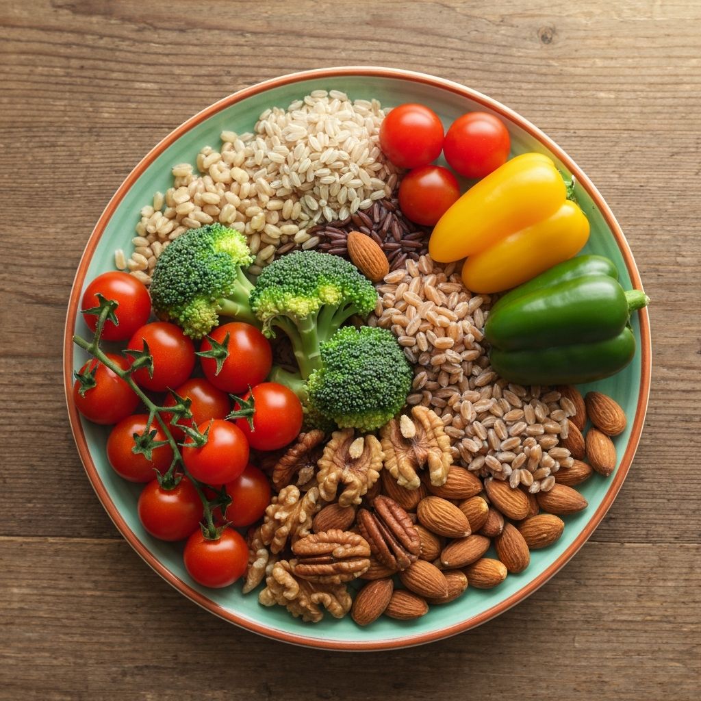 Kolorowy talerz z różnorodnymi warzywami i składnikami